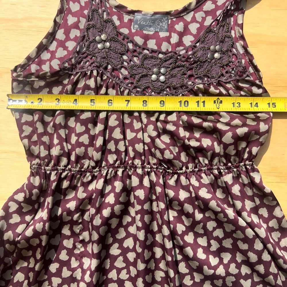 Ventti Heart Print Sleeveless Mini Dress Crochet Lace Studded Plum Purple Small - Picture 4 of 9